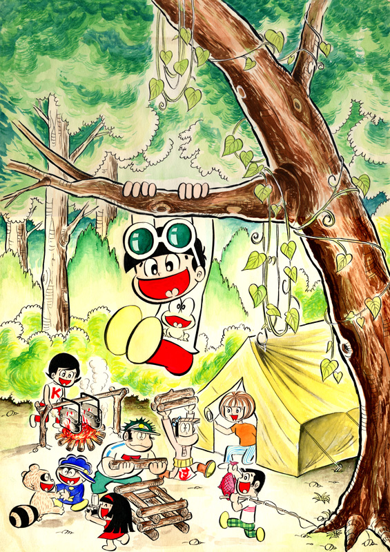 吉沢やすみ 直筆サイン入り複製原画 「ど根性ガエル 人気キャラクター勢ぞろい！」