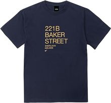 Tシャツ シャーロック・ホームズ 221B BAKER STREET ネイビー・ゴールド M